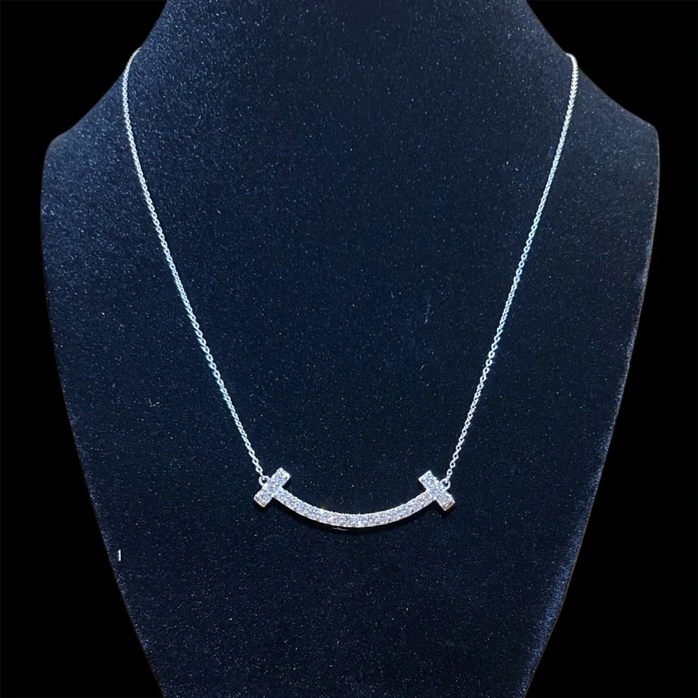 1.33 Carat Diamond Silver Smile Necklace with Delicate Chain - Picture 1 of 5